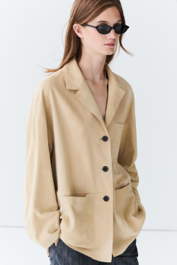 Massimo Dutti Замшевый блейзер с карманами, бежевый