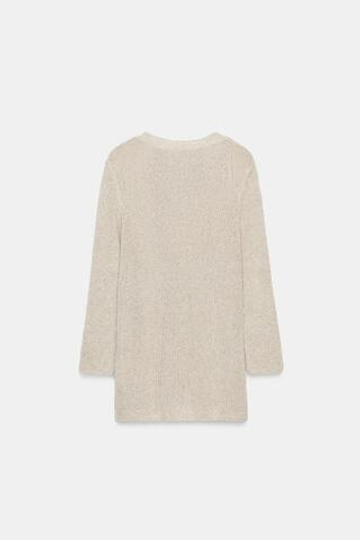 ZARA ТРИКОТАЖНЫЙ КАРДИГАН С V-ОБРАЗНЫМ ВЫРЕЗОМ, СВЕТЛО-БЕЖЕВЫЙ