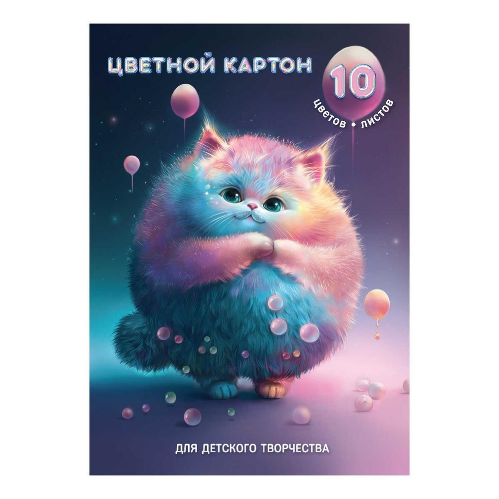 Картон цветной А4 10л 10цв односторонний "Пушистое облако" (Феникс+)