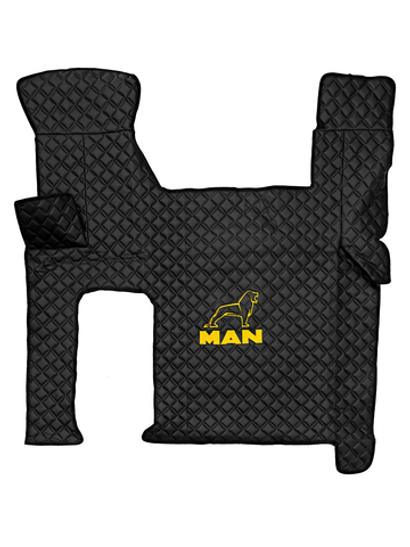 Ковры MAN TGX с 2-мя ящиками (автомат) (экокожа, черный, черный кант, желтая вышивка)