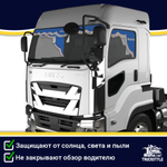Ламбрекен с косынками двусторонние Isuzu (экокожа, синий, коричневые кисточки)