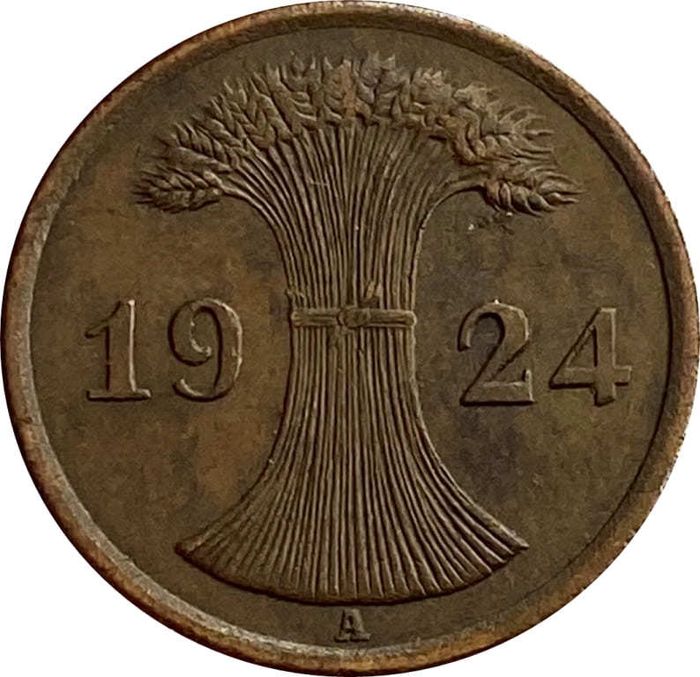 2 рентенпфеннига 1924 Германия "A" 2 рентенпфеннига 1924 Германия "A"