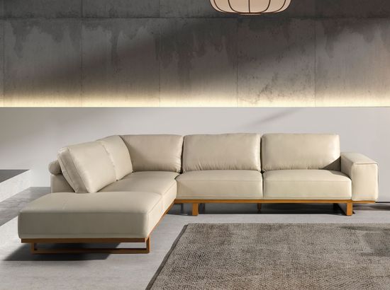 Угловой диван с левым шезлонгом 6204/5603-L-T541011 Angel Cerda из песочной кожи