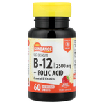 Sundance Vitamins, витамин B12 с фолиевой кислотой, быстрорастворимый, с натуральным ягодным вкусом, 60 быстрорастворимых таблеток