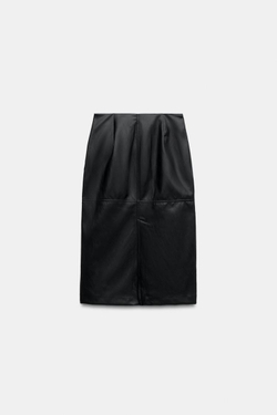ZARA ЮБКА МИДИ ИЗ ИСКУССТВЕННОЙ КОЖИ, ЧЕРНЫЙ