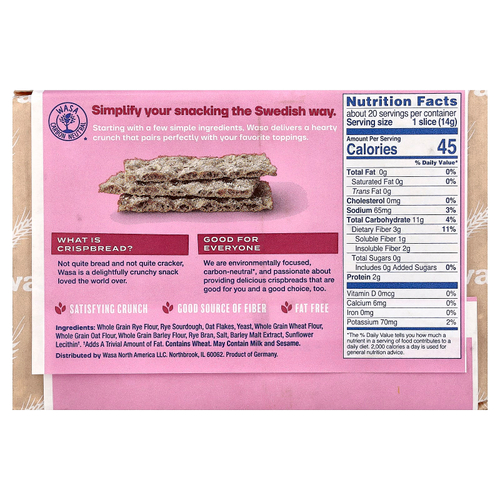 Wasa Flatbread, Цельнозерновые хрустящие хлебцы, из нескольких злаков, 275 г (9,7 унции)