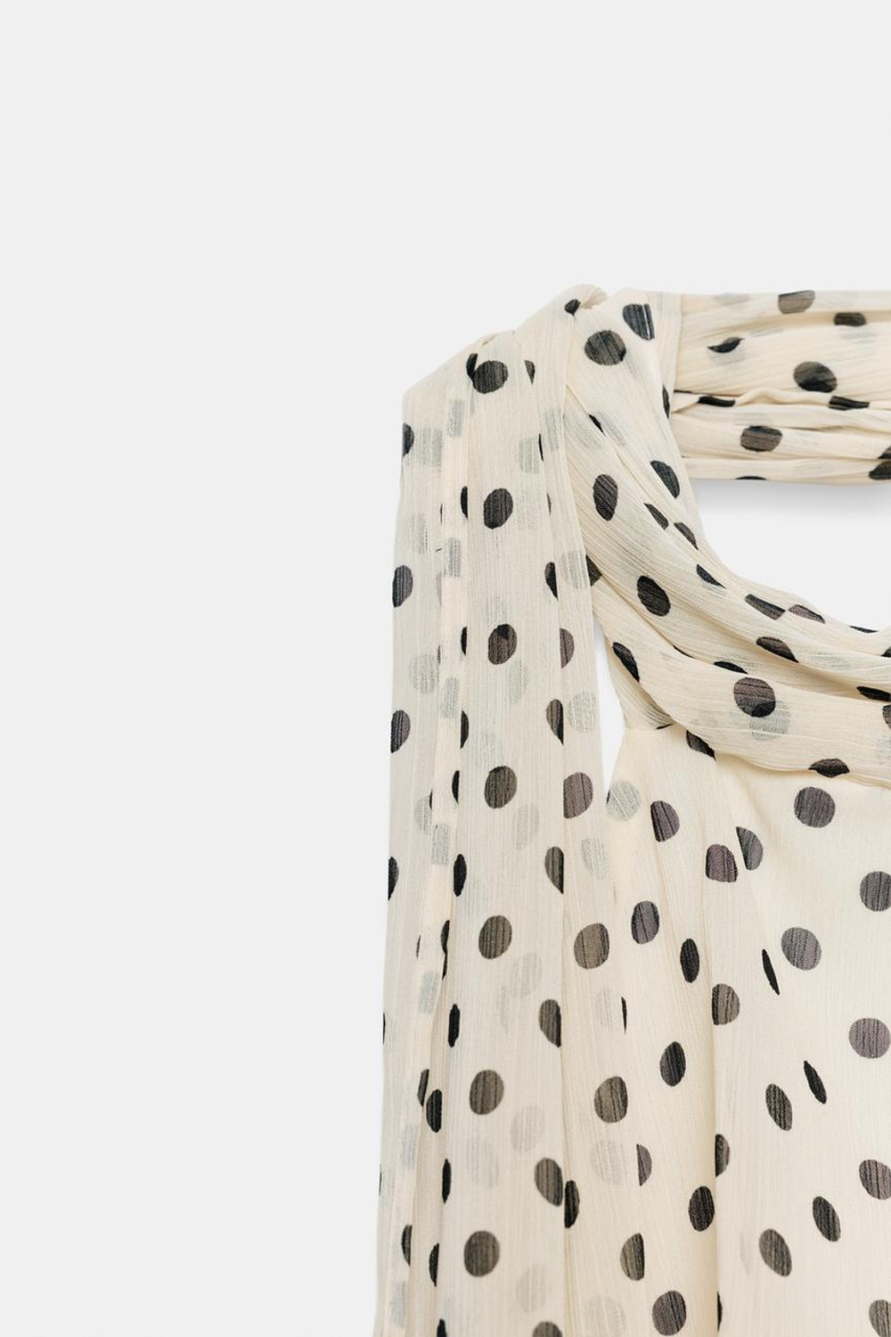 ZARA АСИММЕТРИЧНЫЙ ТОП В ГОРОШЕК, ЭКРЮ/ЧЕНЫЙ