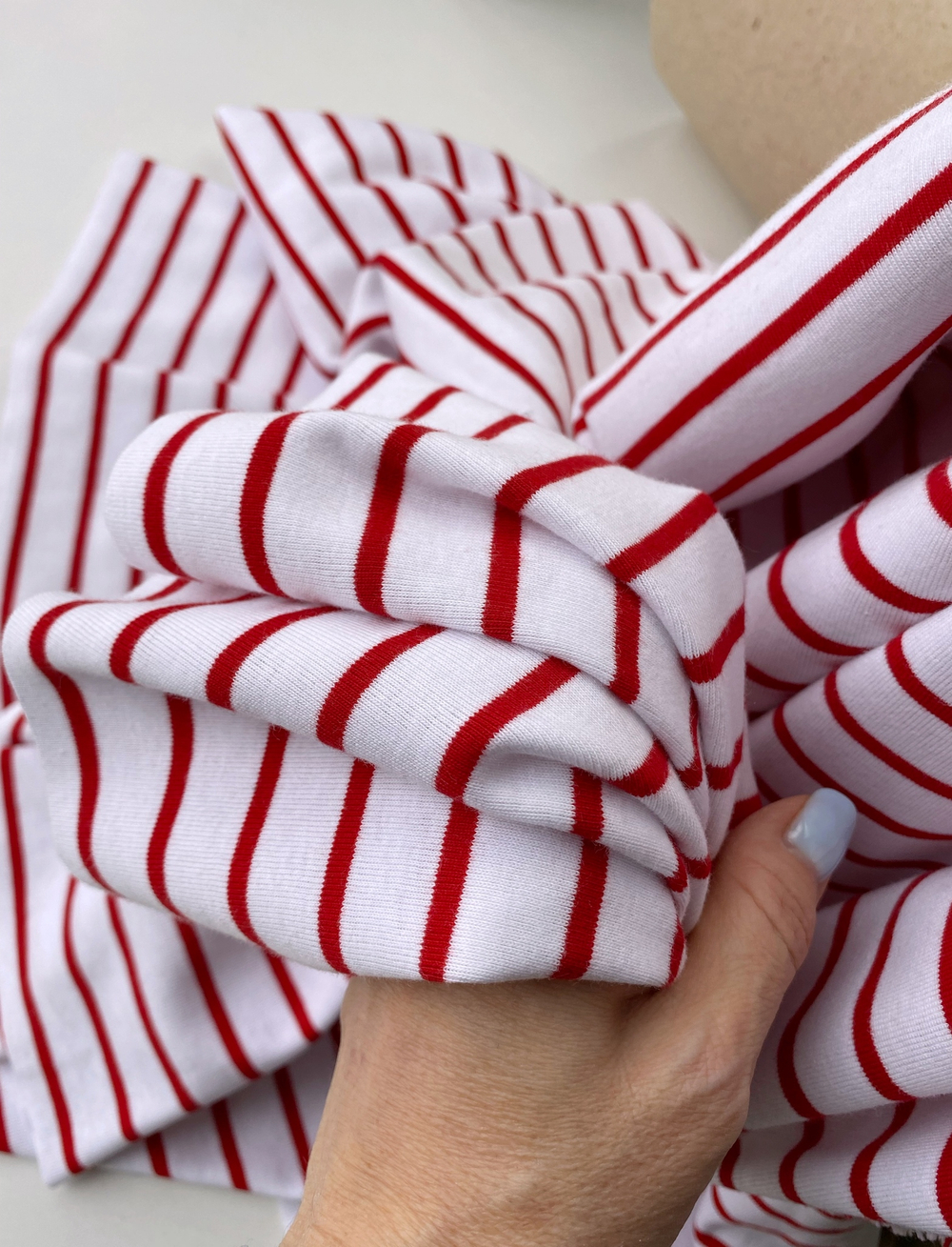 Отрез 0,95м Трикотаж Breton stripes, Белый с красным