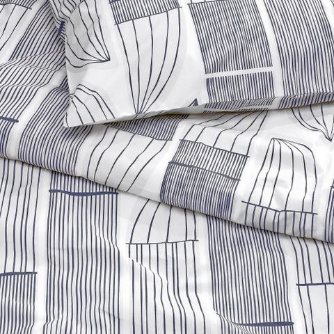 Комплект постельного белья IKEA BERGKORSORT, Двуспальный, Белый с рисунком, 240x220, 50x80 см