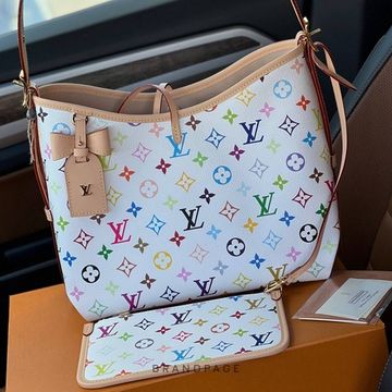 Сумка белая с разноцветным принтом от Louis Vuitton x Murakami CarryAll PM BP5-654075