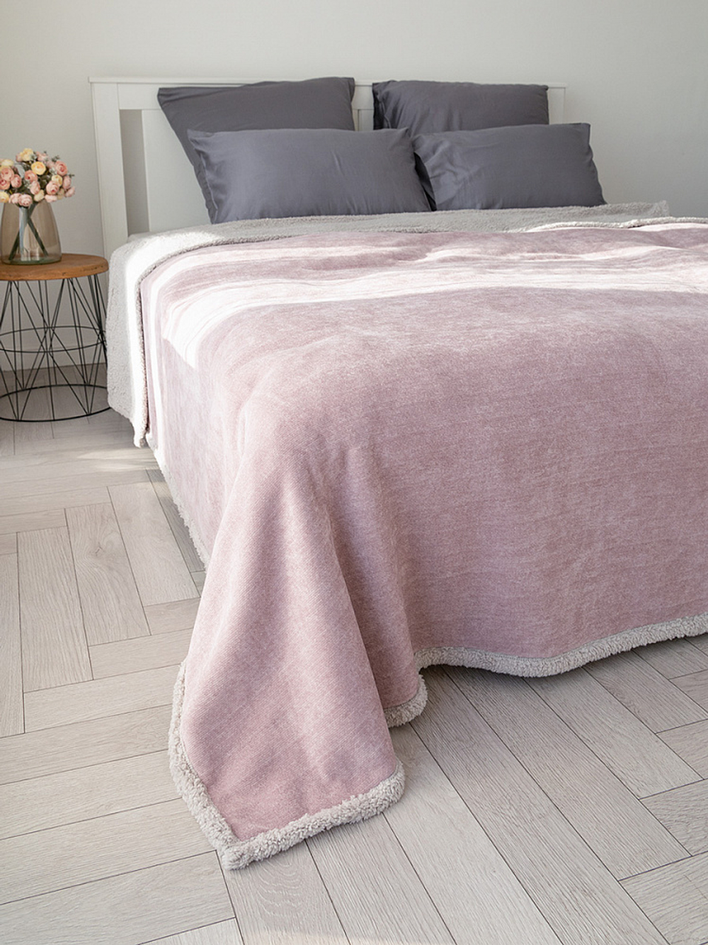 Плед DeNASTIA twinsoft 150x200 100% полиэстер шенилл,шерпа сиреневый,серый