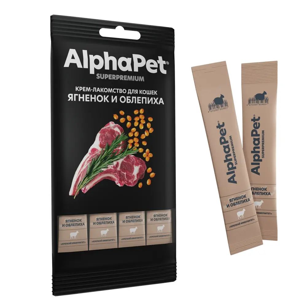 AlphaPet Superpremium крем-лакомство для кошек, ягненок облепиха - 48 гр