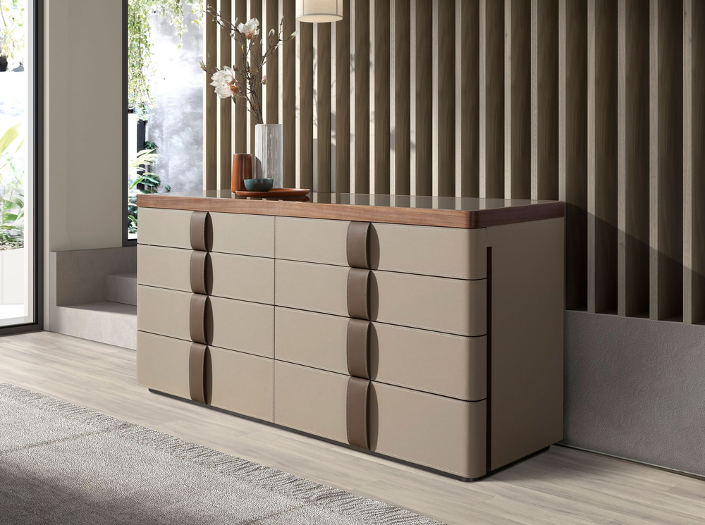 Комод Angel Cerda 7203 из кожи, ореха и полированной стали