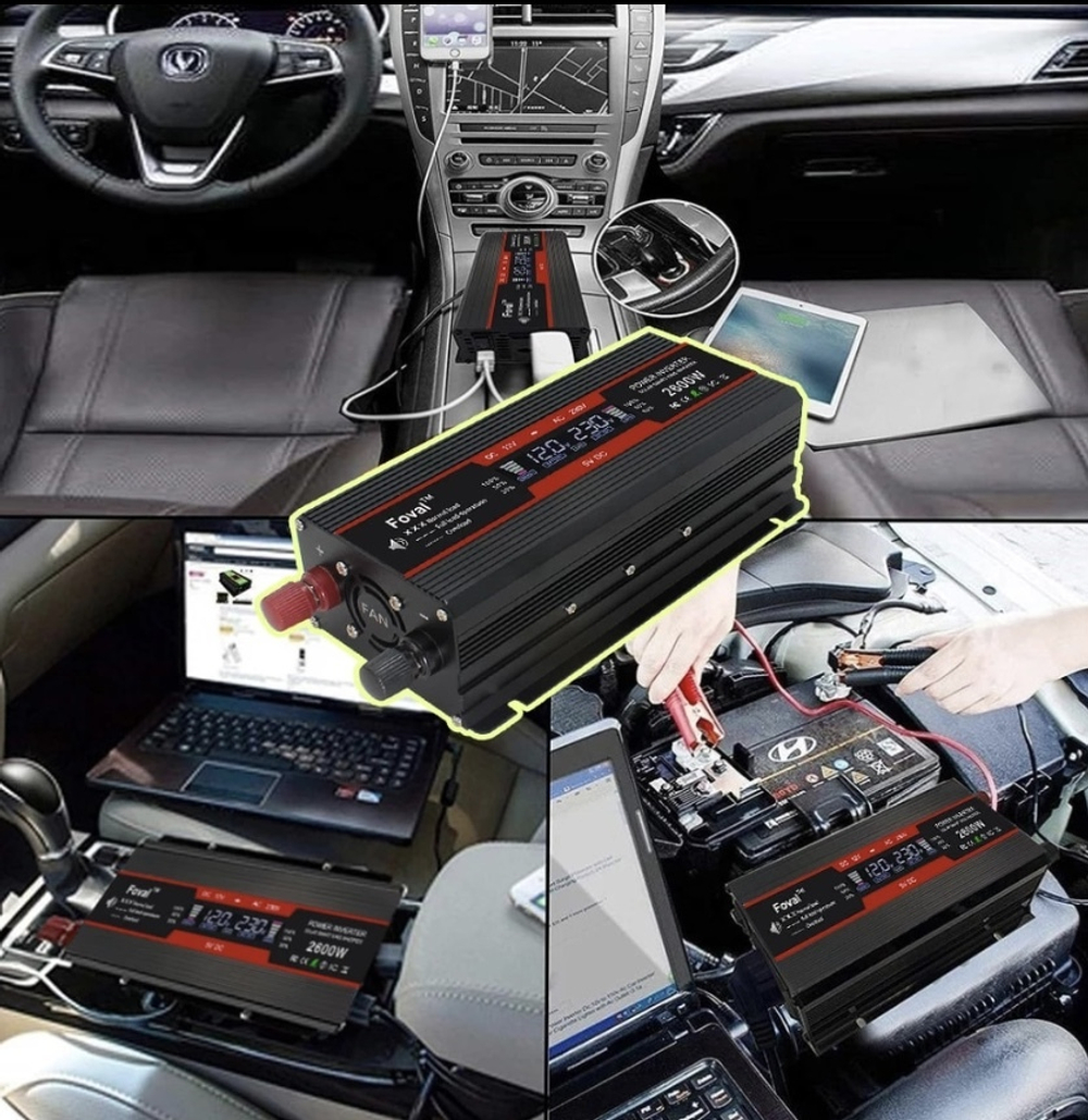 Инвертор 12V-220V 2600W черный Foval с экраном