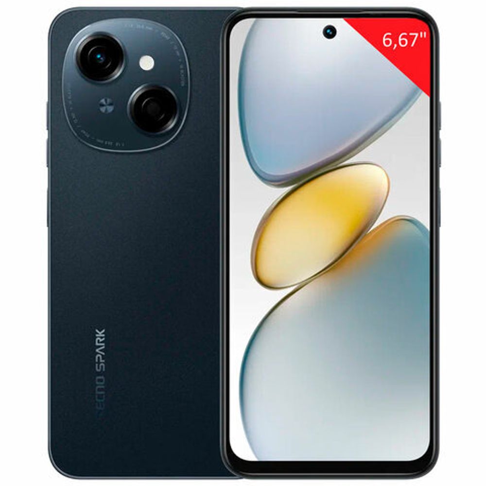 Смартфон TECNO SPARK GO1, 2 SIM, 6,67", 4.5G, 13/8 Мп, 4/64 ГБ, черный, пластик, TCN-KL4.4.64.BK