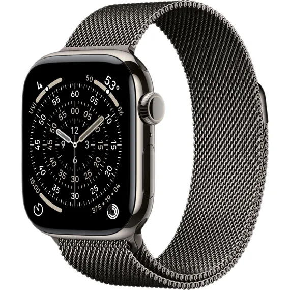 Часы Apple Watch Series 11, 42 мм, титан синевато-серого цвета, миланский сетчатый браслет