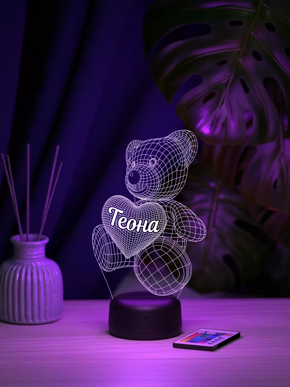 Ночник "Именной Мишка Теона" - подарок девушке, девочке