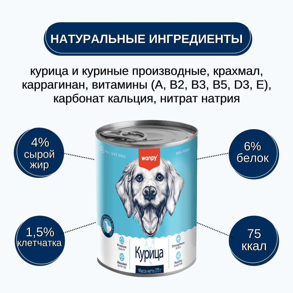 Wanpy Dog Консервы для собак из курицы, 24шт по 375 г