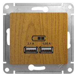 GLOSSA USB РОЗЕТКА A+A, 5В/2,1А, 2х5В/1,05А, механизм, ДУБ