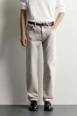 ZARA ДЖИНСЫ STRAIGHT FIT ACID WASH, МЯГКИЙ СЕРЫЙ