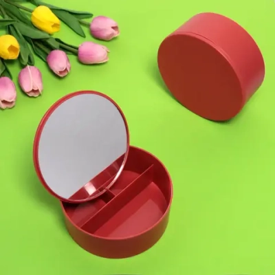 Зеркало настольное с органайзером для косметики «Beauty», цвет красный, 16,5*17см