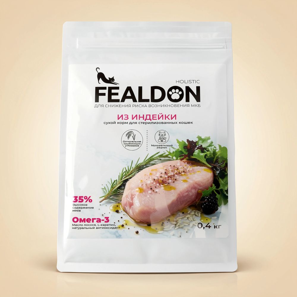 Сухой корм Fealdon для стерилизованных кошек и кастрированных котов с индейкой