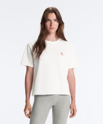 Oysho Футболка boxy из смесового хлопка с вышивкой, белый
