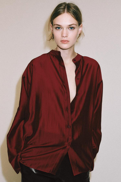 ZARA РУБАШКА С ВОРОТНИКОМ-СТОЙКОЙ ZW COLLECTION, КРАСНЫЙ