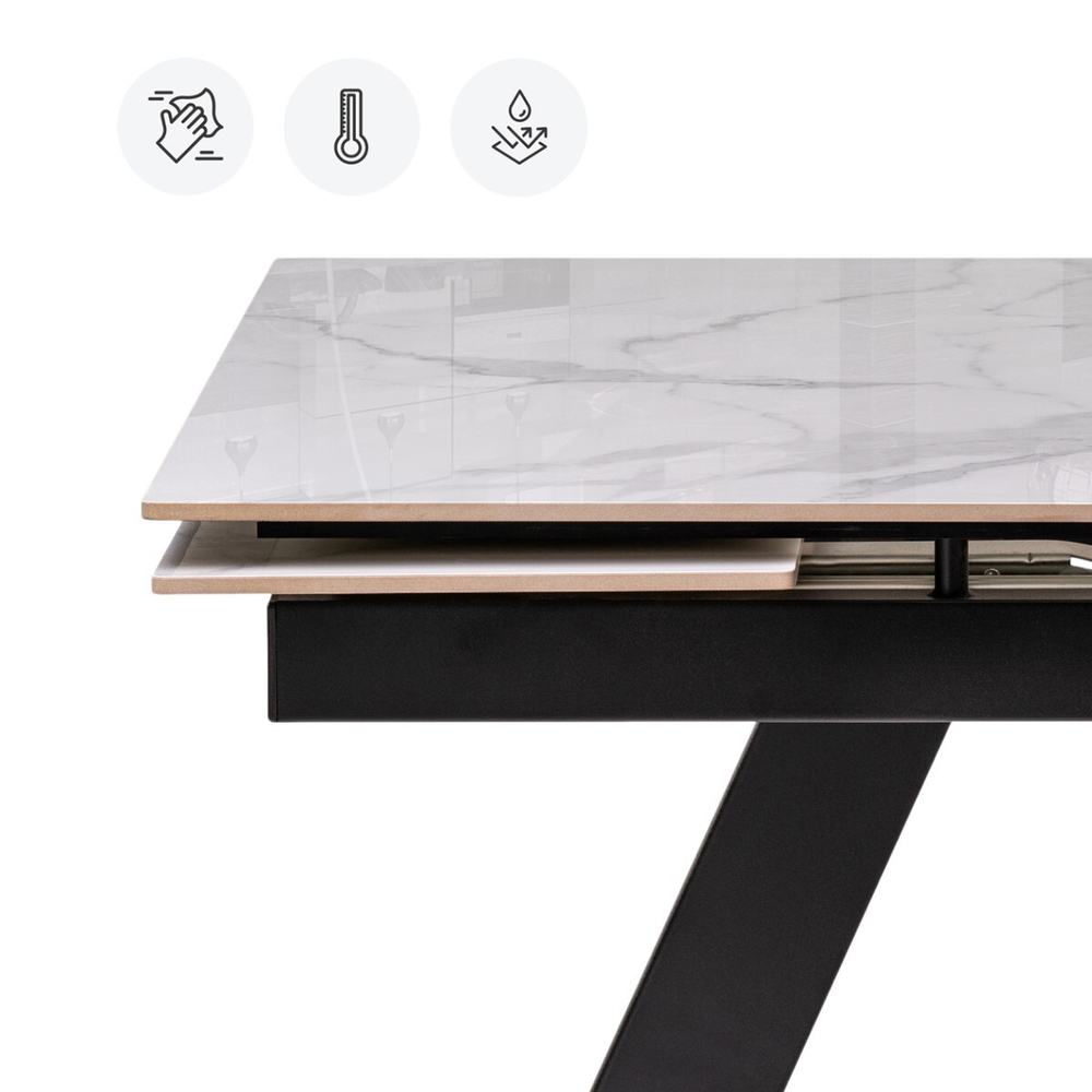 Керамический стол Woodville Невис 140(200)х80х76 creto statuario cara polished, черный