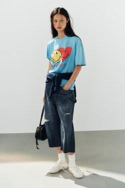ZARA ФУТБОЛКА С ЭФФЕКТОМ ПОТЕРТОСТИ SMILEY®, СИНИЙ