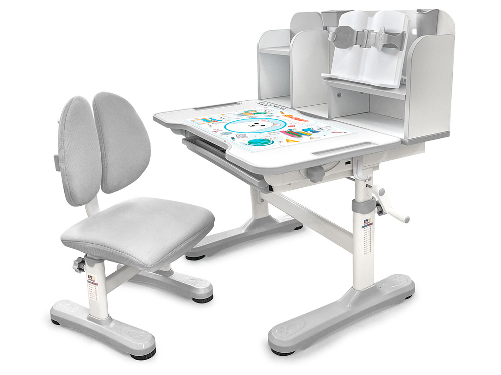 Комплект растущей детской мебели Mealux EVO Panda BD-28 парта + стул + надстройка + подставка + выдвижной ящик + стаканчики + накладка