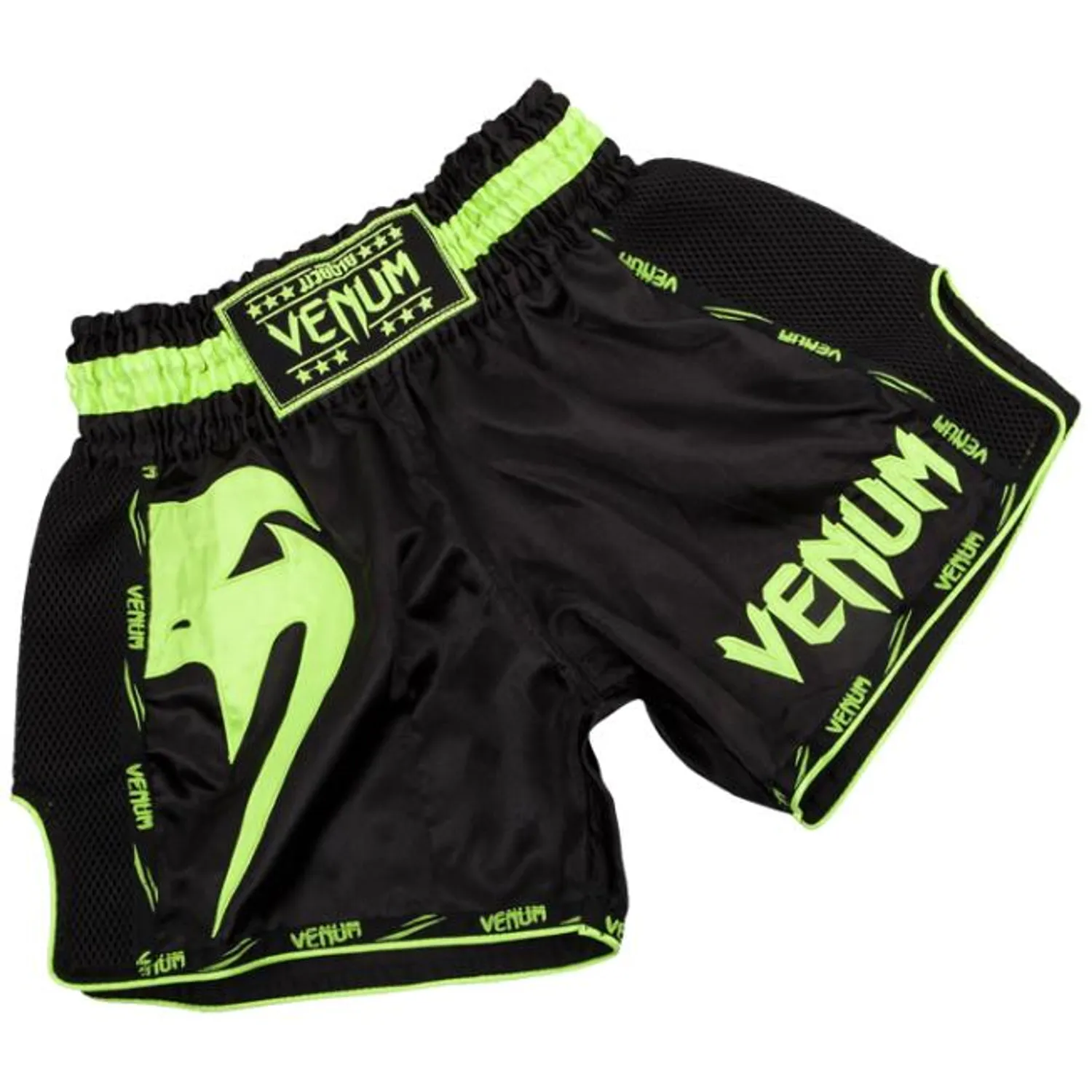 Шорты Muay Thai Venum Giant черные с салатовым