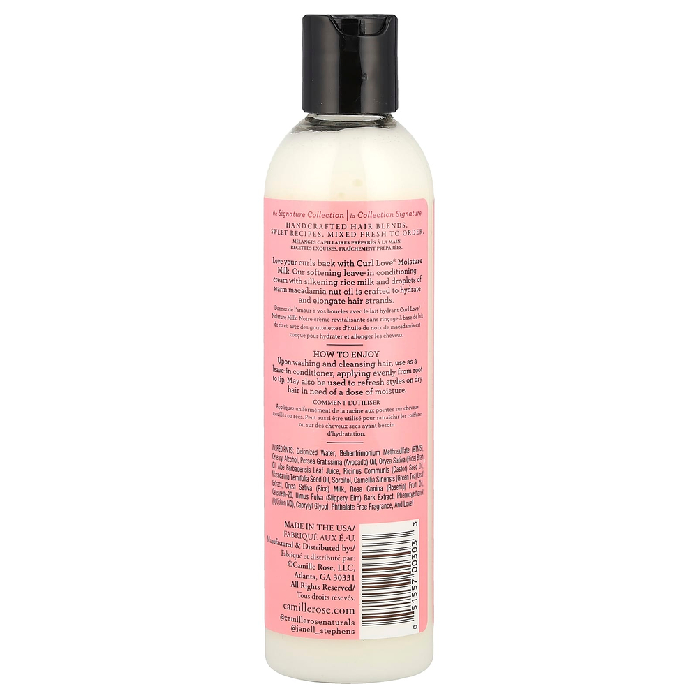 Camille Rose, Curl Love Moisture Milk, несмываемый кондиционер, рисовое молоко и масло макадамии, 240 мл (8 унций)