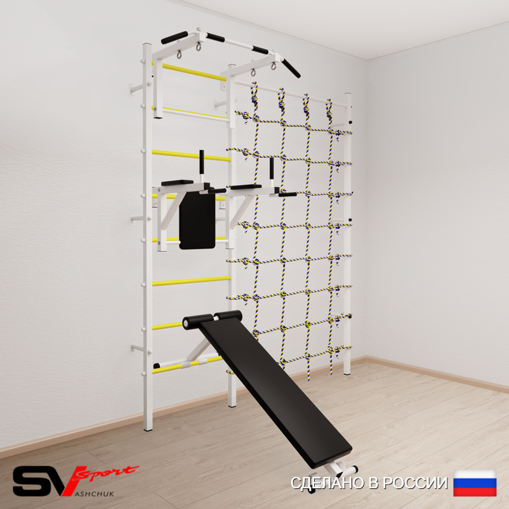 Шведская стенка Sv Sport усиленная 6050 (Турник стандарт/Брусья/Скамья/Канатный лаз)