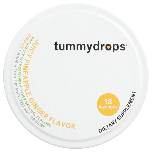 Tummydrops, органические леденцы, сочный ананас и имбирь, 18 пастилок