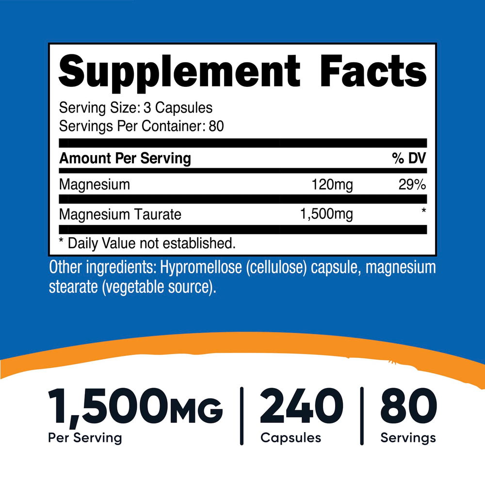 Nutricost, таурат магния, 240 капсул (500 мг в 1 капсуле)