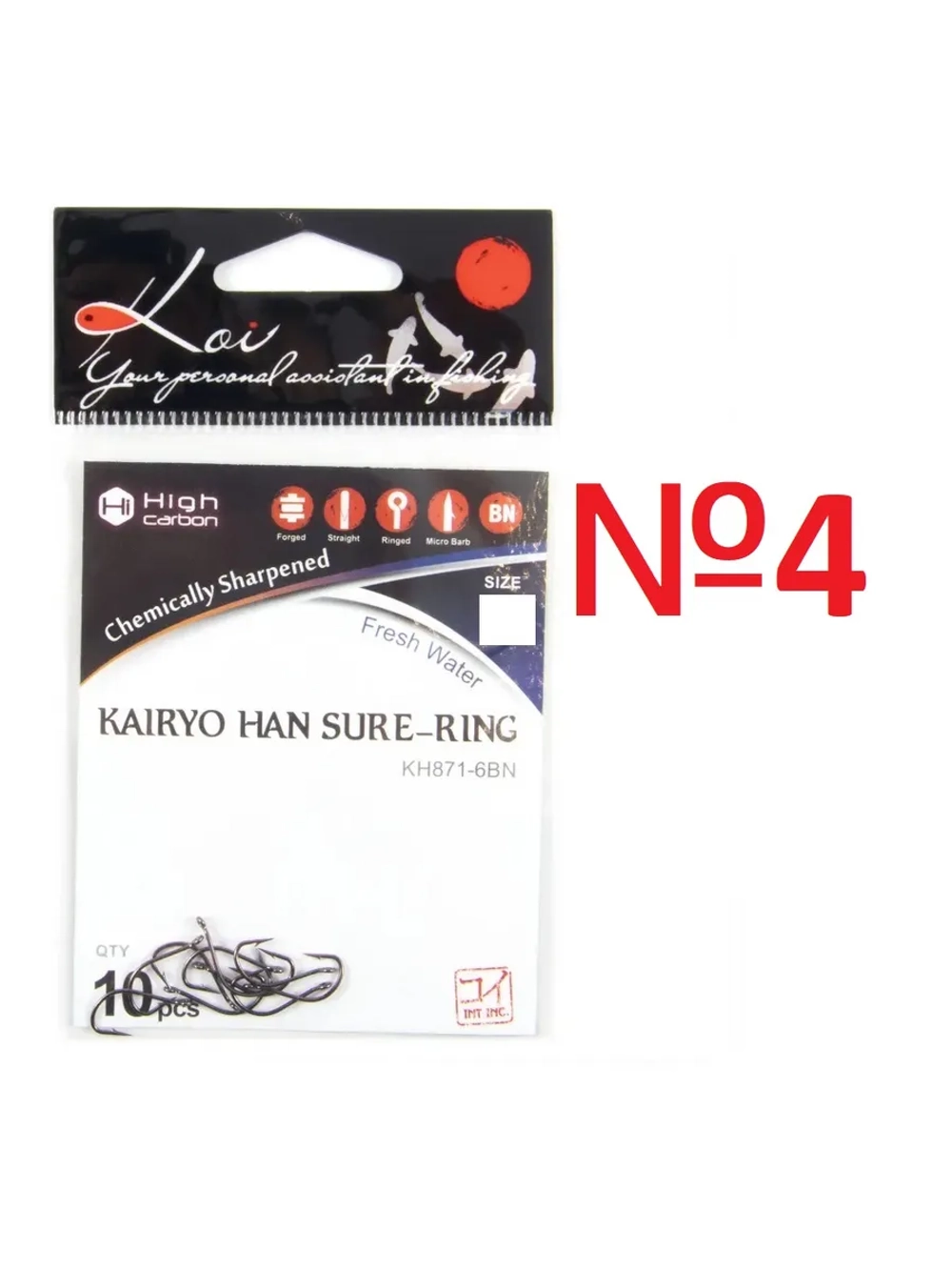 Крючок KOI "KAIRYO HAN SURE-RING", размер 4 (INT)/10 (AS)