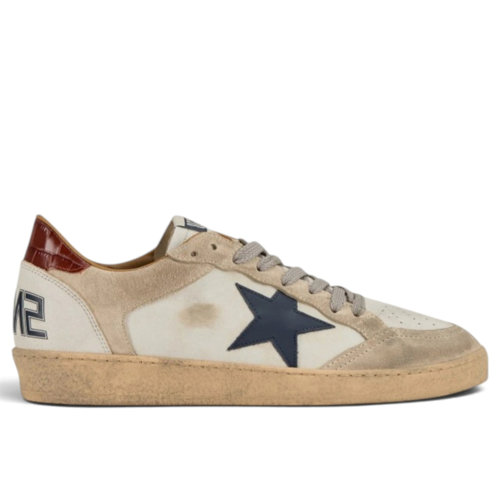 Men's Golden Goose Ball Star in Beige with Navy Star