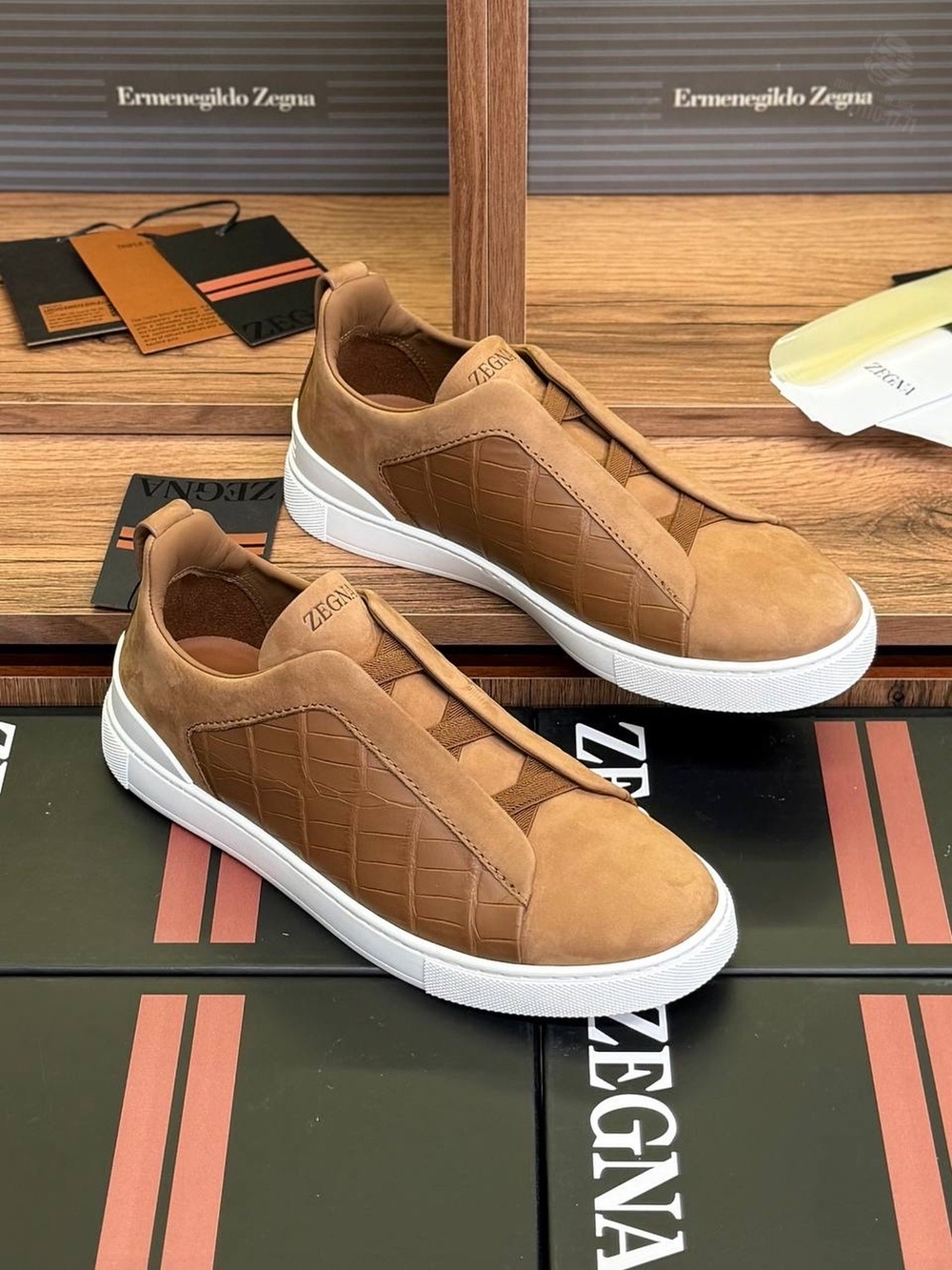 Кеды Zegna Triple Stitch с вставками кожи крокодила