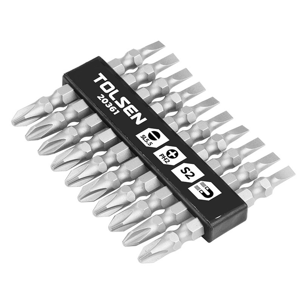 TOLSEN (TT20361) Набор вставок (бит) торцевых 1/4", PH2 х 5,5х0,8 мм, 65 мм, двухсторонних, 10 предметов