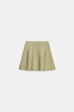 ZARA ТРИКОТАЖНАЯ МИНИ-ЮБКА, СВЕТЛО-БЕЖЕВЫЙ