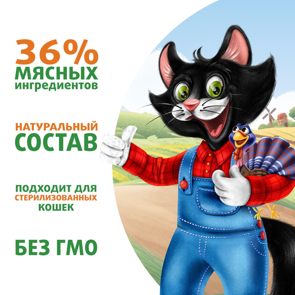 Влажный корм Ферма кота Фёдора сочные кусочки для кошек с индейкой 24 шт. по 85г