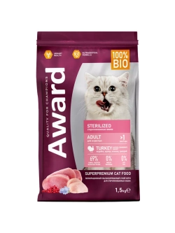 Корм для кошек Sterilized с индейкой и курицей 1,5кг