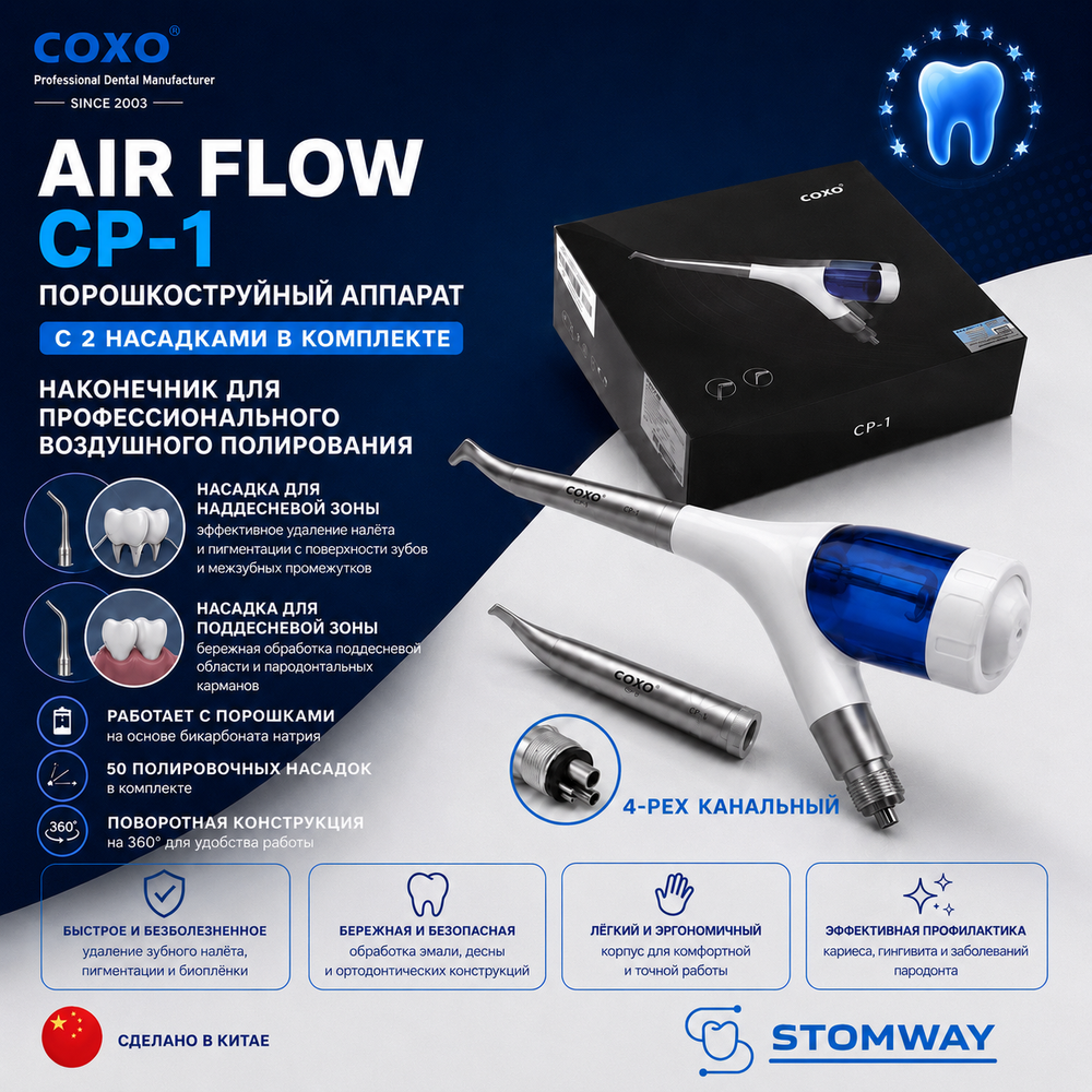 COXO Air Flow C101 (CP-1) синий, наконечник для Аир Флоу, порошкоструйный аппарат с двумя наконечниками