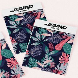 Ткань шифон яркие листья монстеры