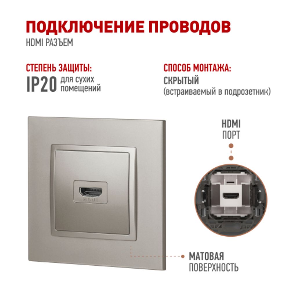 Розетка ЭРА Elegance 14-3114-16 HDMI титан | Эра Elegance