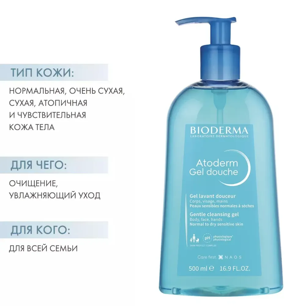 Биодерма Гель для душа для нормальной и сухой кожи, 500 мл (Bioderma, Atoderm)