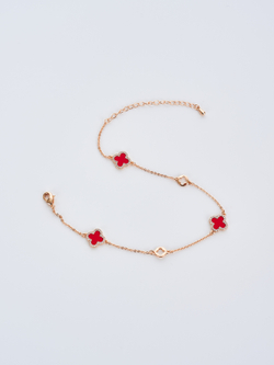 Браслет Четырехлистник с красными цветами
