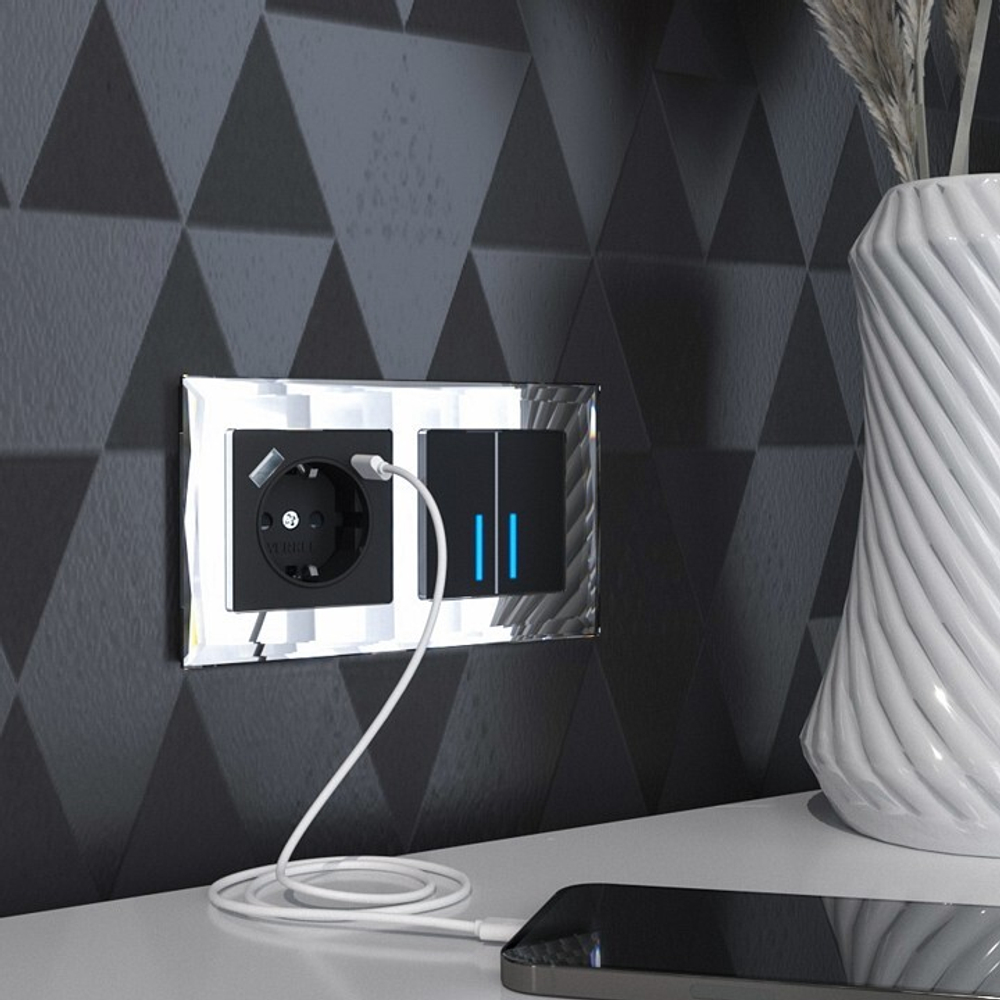 Розетка с заземлением и со шторками и USB, без рамки Werkel черный W1171708