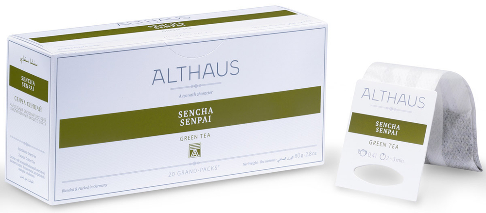 Зеленый чай Althaus Grand Pack Sencha Senpai в пакетиках для чайника, 20 шт
